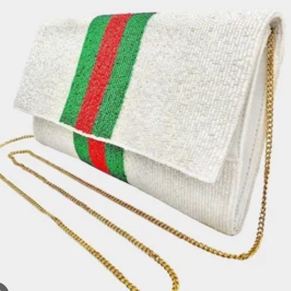 Handbags - Beaded Red and Green Striped Handbag EUC